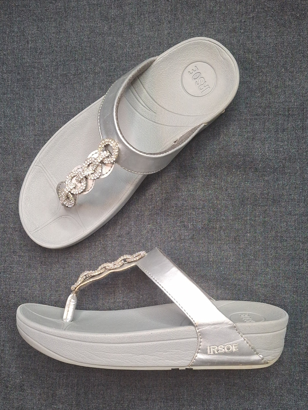 Women's Silver Rhinestone Thong Sandals
